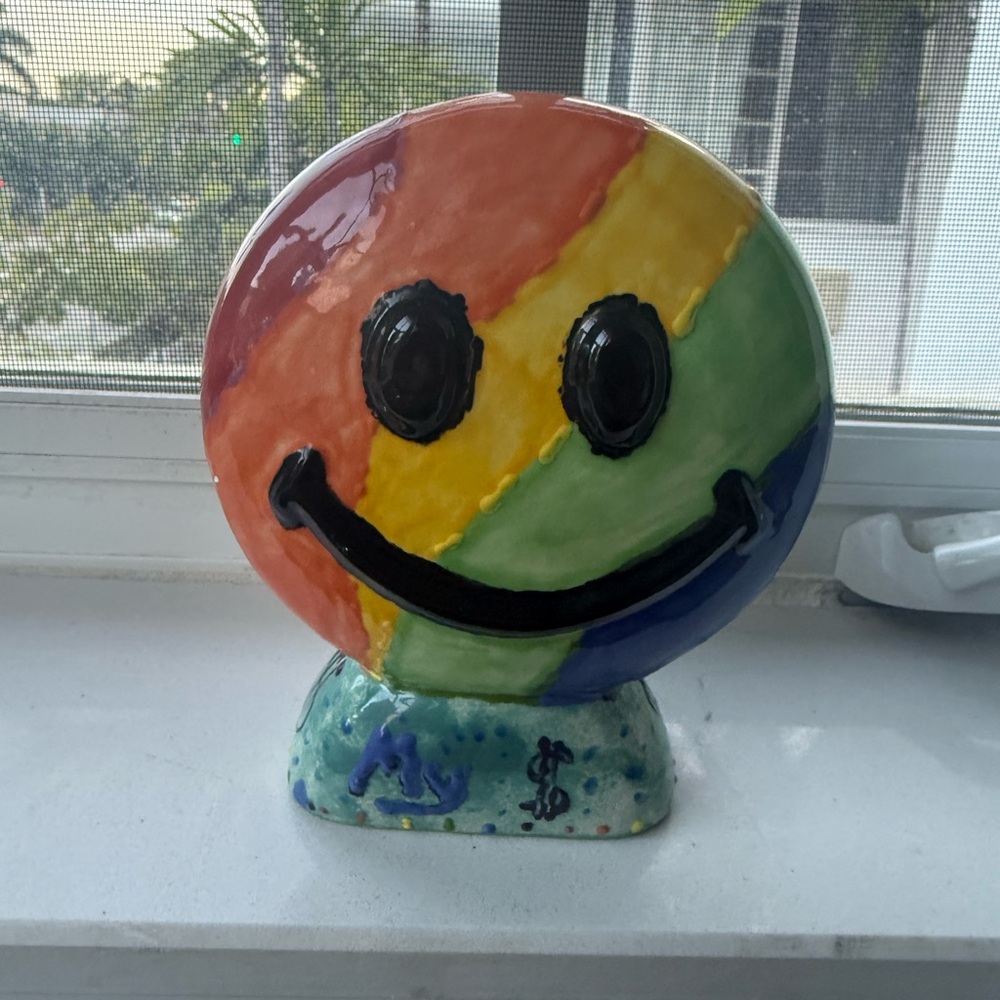 Colorful Smiley Face Ceramic Art Piece